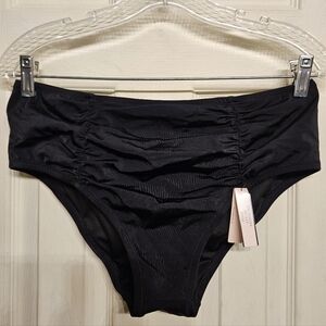 Victoria's Secret black ruched bikini bottom bathing suit swimwear large NEW